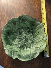 Vintage Yellow Majolica-Style Cabbage Leaf Bowl with White Vein Detail — listing 4