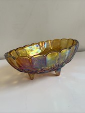 Vintage Avocado Green Pressed Glass Footed Vase with Grape & Leaf Pattern — listing 3
