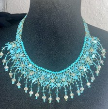 Blue Sponge Coral Beaded Necklace with Silver-Tone Spacer Beads and Magnetic Clasp — listing 5