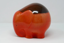 Vintage 1962 Italian Hand-Painted Ceramic Piggy Bank, Blue & Yellow Stripes — listing 2