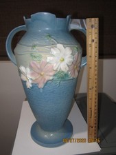 Roseville Pottery Cosmos Two-Handled Vase in Blue