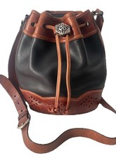 Brighton Black Leather Bucket Tote Bag with Braided Straps and Croc-Embossed Trim — listing 5