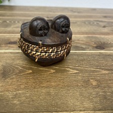 Hand-Carved Wooden Bowl with Woven Rattan/Seagrass Rim and Base Trim — listing 2