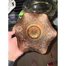 Vintage Marigold Carnival Glass Ruffled Bowl with Crackle/Tree Bark Texture, 7.5 inches — listing 5