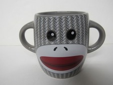 Sock Monkey Ceramic Double-Handled Mug with Knit-Pattern Design — listing 4