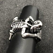 Adjustable Skull Signet Band Ring on Ball Chain, Antiqued Silver-Tone — listing 6