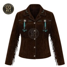 Vintage Western Fringe Suede Leather Jacket, OK Clothing (Camp Casey Korea), Tan/Brown — listing 2