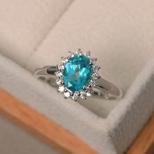 18K Yellow Gold Blue Topaz & Diamond Halo Cocktail Ring — listing 2