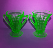 Green Uranium Depression Glass Creamer and Open Sugar Set, Georgian/Cameo-Style Pattern — listing 4