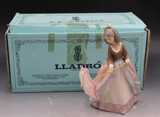 Lladró 'Girl with Umbrella and Ducks/Geese' Matte Porcelain Figurine