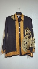 Vintage Baroque Print Silk Button-Up Shirt, Red & Gold Scrollwork Versace / Gianni Versace — listing 6