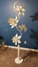 Vintage Hollywood Regency Smoked Glass Lotus Flower Floor Lamp with Brass Trim — listing 4