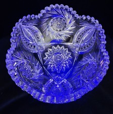 Cut Glass Two-Handled Nappy Dish, Pinwheel/Hobstar Pattern, Sawtooth Rim, listing 2