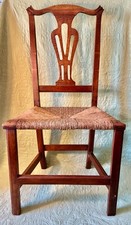 Antique 18th Century Country Chippendale Vase-Splat Side Chair, Solid Plank Seat