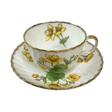Adderley Bone China Yellow Ground Teacup & Saucer with Pink Rose — listing 5