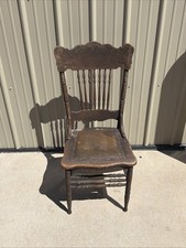 Antique Late Victorian Pressed Back Oak Side Chair with Spindle Back — listing 3