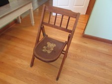 Antique Victorian Child's Folding Rocking Chair, Turned Wood Frame (27" Tall) — listing 5