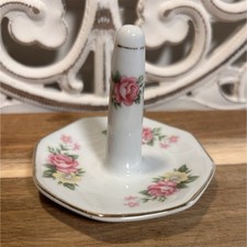 Set of 4 White Porcelain Ring Holders / Saucer-Style Coasters with Silver Rim — listing 5