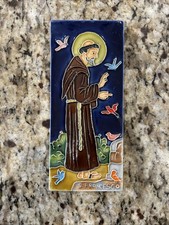Creazioni Luciano St. Francis of Assisi Hand-Painted Ceramic Art Tile, 8" x 4", Salerno Italy — listing 6