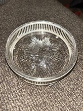 Antique Silver Deposit on Nickel Silver Wine Bottle Coaster with Cut Glass Star Insert, 4.5" Round — listing 2