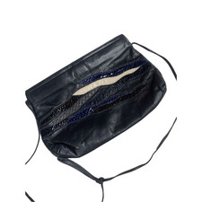 Vintage Black Snakeskin Crossbody Pouch Bag with Thin Shoulder Strap and Flap Snap Closure