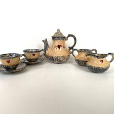 Miniature Blue Spongeware Pottery Tea Set, 9 Pieces (2.5" Tall) — listing 4