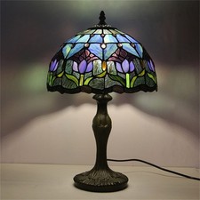 Tiffany-Style Stained Glass Lily/Tulip Accent Lamp with Bronze-Tone Metal Base