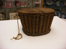 Antique Woven Wicker Sewing Basket with Padded Silk Lid and Hinged Compartment — listing 5