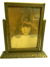 Antique Swivel Tabletop Photo Frame with Carved Crest and Pedestal Stand