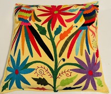 Otomi pillow sham Mexican Hand-Embroidered Pillow Sham with Otomi-Style Flora & Fauna — listing 3