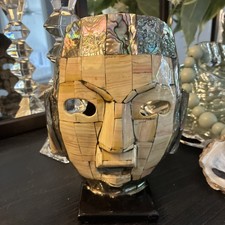 Mexican Mosaic Stone Inlay Aztec/Mayan Funerary Mask on Obsidian Base, listing 6