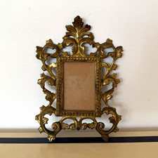 Vintage Ornate Brass Frame with Convex Glass Portrait Print of 18th-Century Lady — listing 2