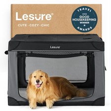 Soft-Sided Collapsible Pet Crate with Mesh Windows and Fleece Pad, Gray/Black, listing 2
