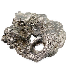 Set of 5 Chinese Export Pewter Reticulated Dragon Tea Glass Holders with Glass Liners — listing 4