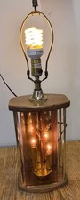 Don Ward Mid-Century Etched Smoked Glass Panel Oak Wood Table Lamp — listing 6