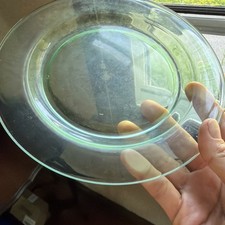 Green Uranium Glass 9-Inch Plate with Ribbed Rim and Starburst Center