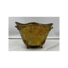 Vintage Hammered Brass Footed Cachepot Planter, Gold-Tone, 12.5" Wide x 10" High — listing 4