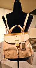 Badgley Mischka Black & Cognac Leather Winged Satchel Tote with Zip Expansion Gussets — listing 6