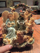 Cast Resin Cherub Tabletop Fountain with Shell Basin and Putti Figures — listing 6