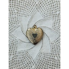 Vintage Gold-Tone Heart Locket Pendant, Possibly Gold-Filled, Engraved Detail — listing 4