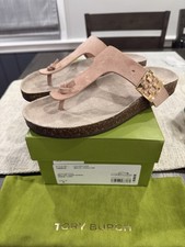 Tory Burch Mellow Suede Thong Sandal with Cork Footbed and Gold Logo Buckle, Size 8.5