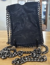 Chain-Trim Flap Crossbody Bag, Gray Metallic Snake-Embossed, Falabella Style — listing 6