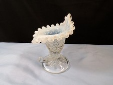 Fenton Custard Silver Crest Cornucopia Candle Holder (Uranium Custard Glass), Set of 2 — listing 3