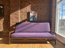 Mid-Century Modern Teak Frame Settee/Loveseat with Integrated Side Table — listing 3