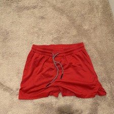 Men's Tan/Khaki Athletic Shorts with Navy Ribbed Side Panels