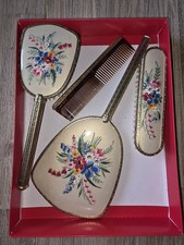 Vintage Mahogany Vanity Bench with Floral Needlepoint Seat and Scrolled Arms — listing 5