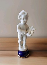 Vintage Cherub Angel Playing Lyre Figurine, Matte White Bisque/Chalkware — listing 6