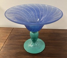 Hand-Blown Green Art Glass Footed Bowl with Optic Ribbing — listing 3