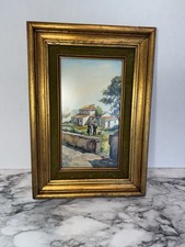 Framed European Village Watercolor Print with Church Spire and Timbered Houses — listing 6