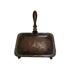 Large Ornate Silver Plated Butler's Serving Tray with Twin Handles and Repoussé Scrolled Rim — listing 6